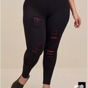 Shredded leggings with Plaid peekaboo